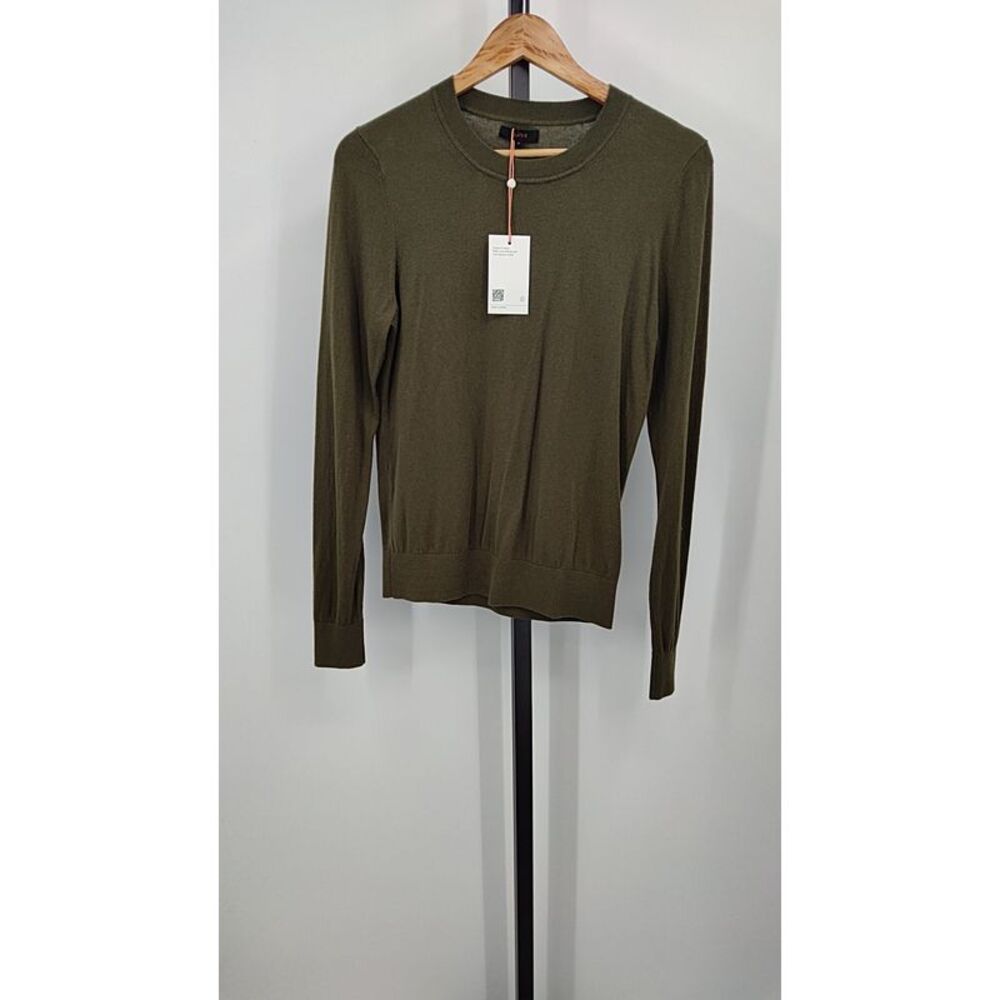 Quince Women's Lightweight Cotton Cashmere Crew Sweater Olive Sleeved Top S